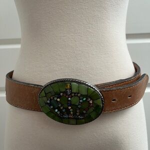 Just Reality Vintage Mosaic Crown Leather Belt, Sz S / M